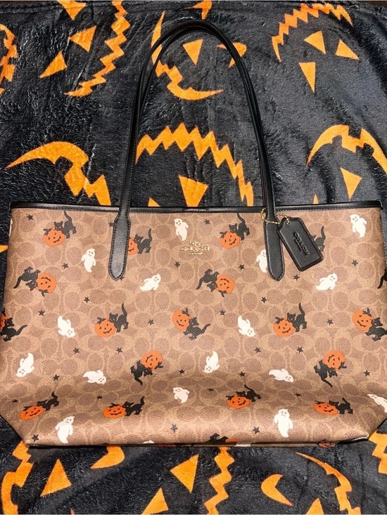 Coach Handbags - Coach Brown Halloween Print Tote with Black Handles